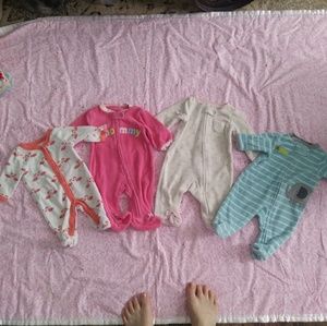 4 Newborn Terrycloth Girl Sleepers